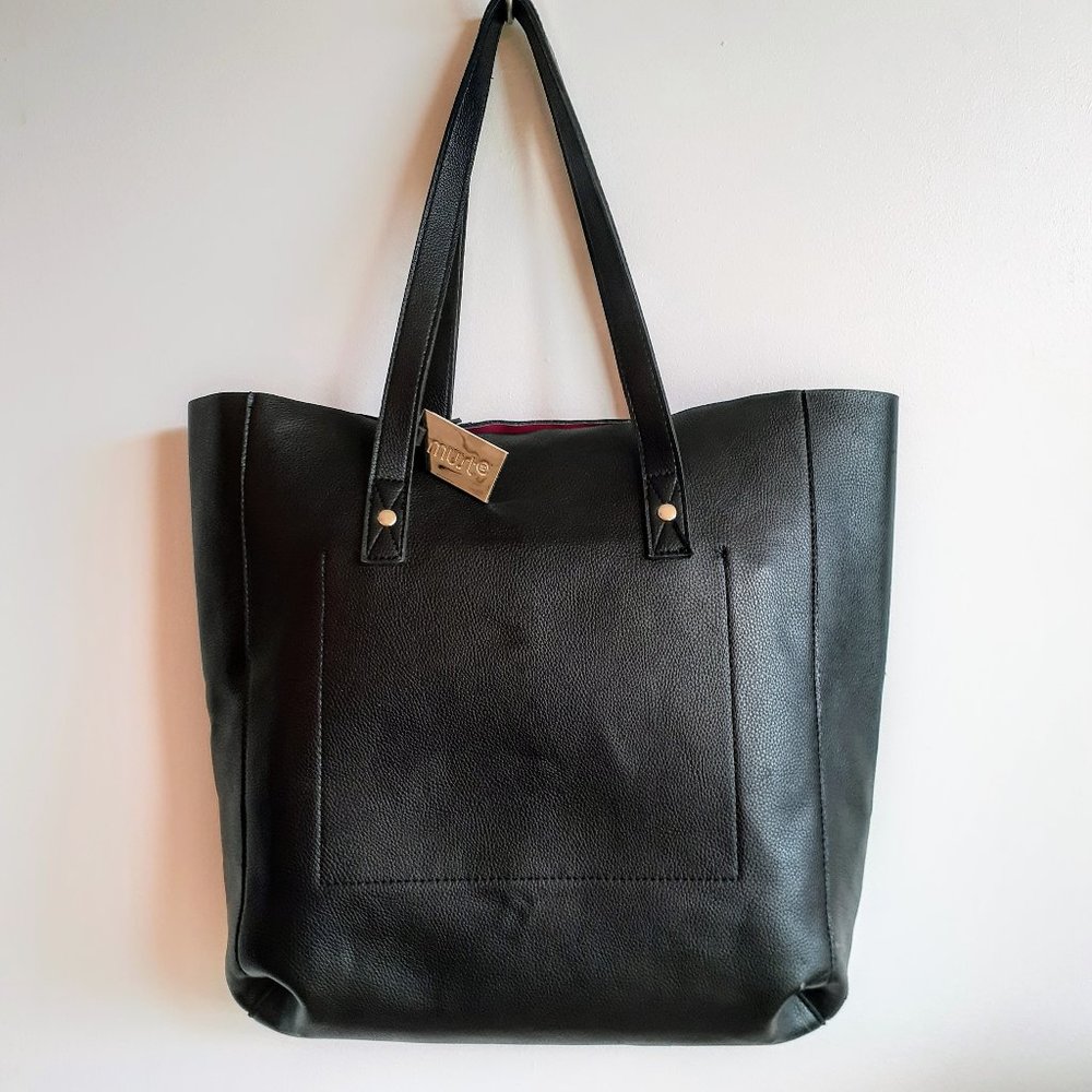 Black leather tote bag